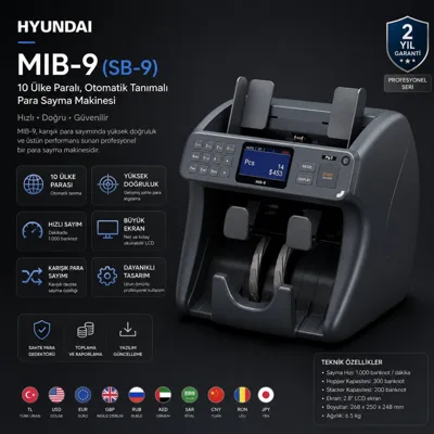 Hyundai MIB-9 (SB-9) 10 Ülke Paralı, Otomatik Tanımalı Para Sayma Makinesi